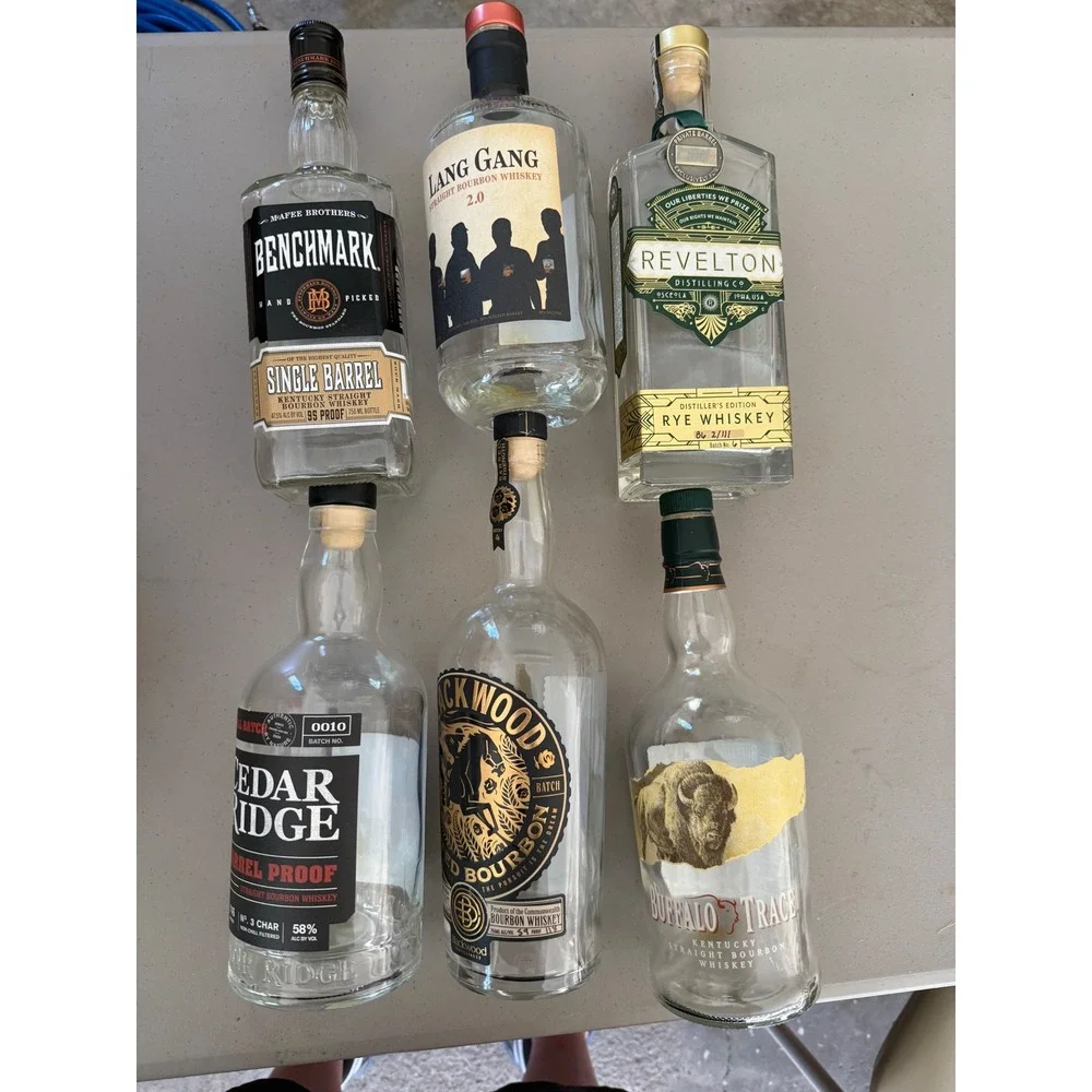 Lot of 6 Empty Bourbon Whiskey Bottles Buffalo Trace Blackwood Cedar Ridge Craft